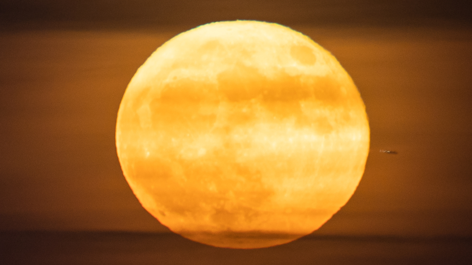 A bright orange circle in front of a black background