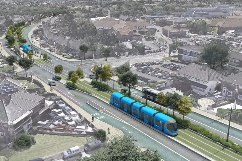 Illustration showing a future tram line running along Bordesley Green East Road past Heartlands Hospital