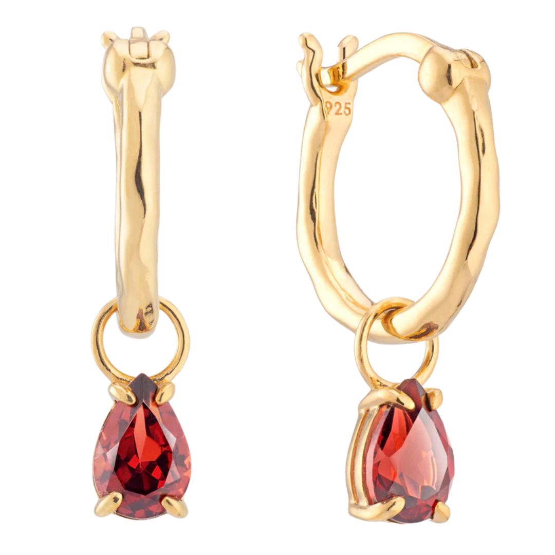 Spells of Love Teardrop Garnet Charm Hoops