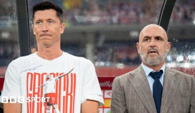 Robert Lewandowski next to Poland manager Michal Probierz at the friendly win against Moldova on Friday