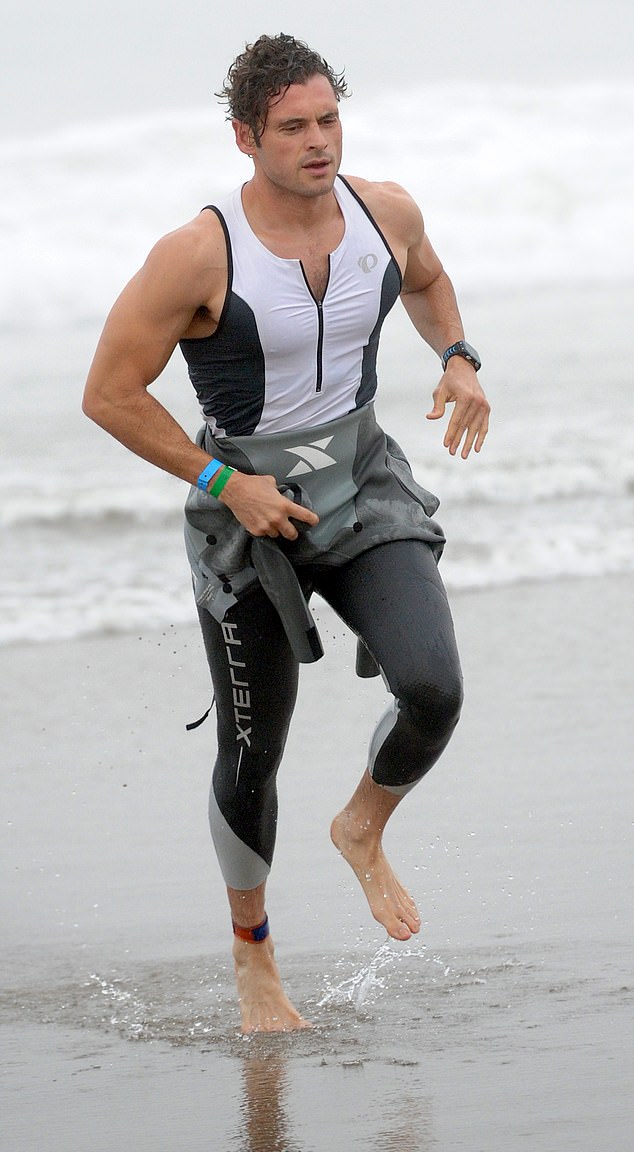 Adan Canto, pictured above in 2016 participating in a triathlon in Malibu, California, died from the cancer at the age of 42 following a private battle with the disease