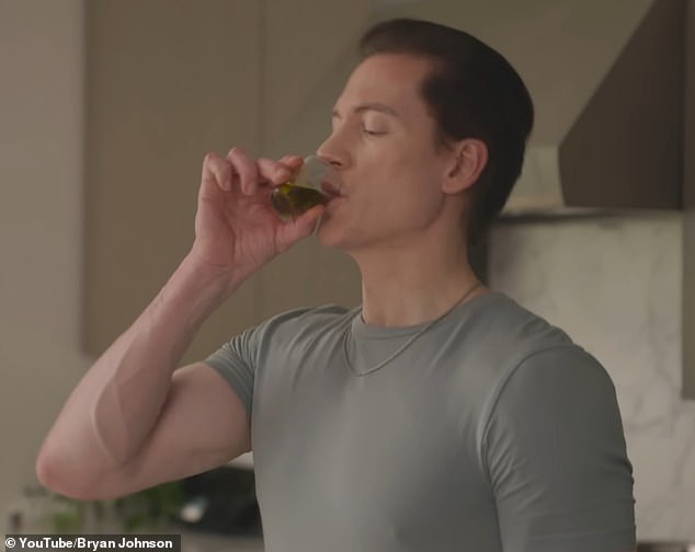 Millionaire biohacker Bryan Johnson claimed he drinks a few tablespoons of olive oil each morning, part of his expensive and unproven diet aimed at turning back the clock