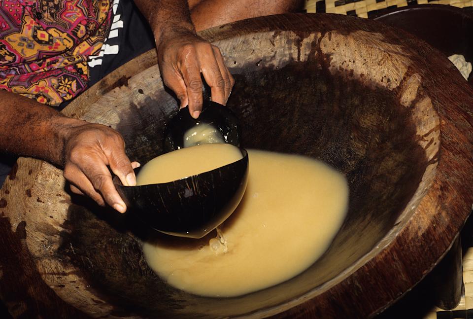 Local man making traditional kava.
