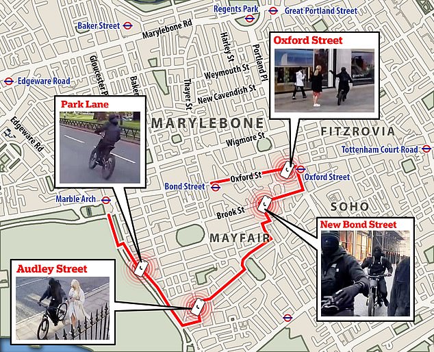 A MailOnline map shows the apparent routes young crooks are taking on a regular basis in and around Hyde Park