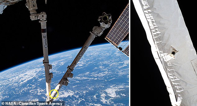 The ISS is nearing the end of its operational lifespan and is showing signs of wear and tear from collisions with various space objects. The Canadarm2 robot arm (pictured) was struck by space debris in May 2021, creating a hole that fortunately didn't impact its functionality