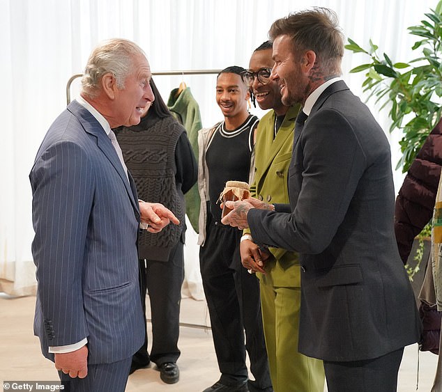 David Beckham met with King Charles to offer him a jar of his own home-produced honey during an industry showcase event in May 2023