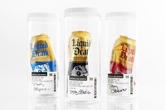 Liquid Death/Youtube Liquid Death cans containing Ozzy Osbourne's DNA