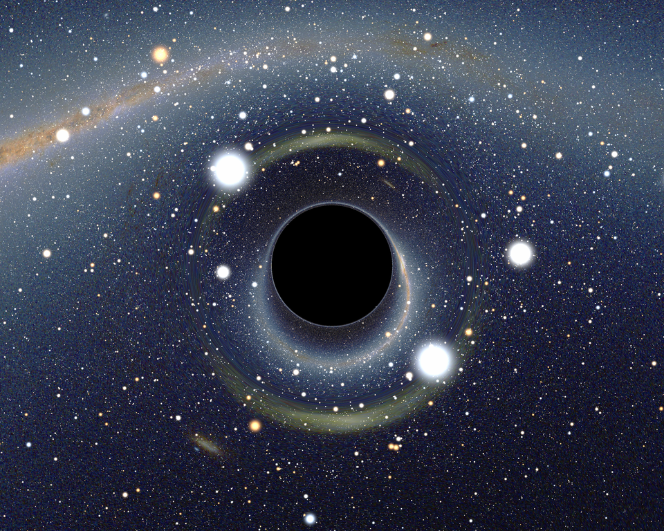 Simulated view of a black hole in front of the Large Magellanic Cloud (Credit: Alain R)