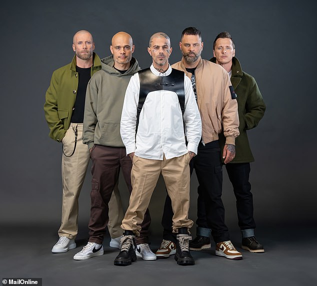 Five said of their experience: 'Wow, what an honour to be asked by Robbie Williams to join him on stage at his London stadium show (L-R Jason 'J' Brown,  Sean, Abz Love, Scott Robinson and Ritchie Neville)