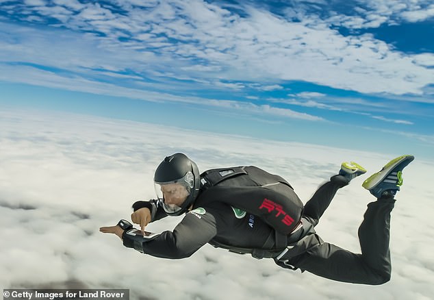 Grylls, seen skydiving in 2016, says he has had to deal with various stressful situations in his life, but the time when he felt most distressed was when he broke his back in Africa while serving as a soldier