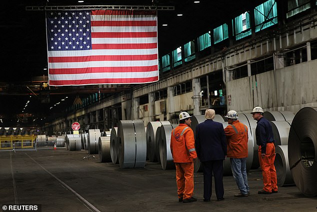 President Donald Trump tours a massive warehouse in the Irvin Works in West Mifflin, Pennsylvania
