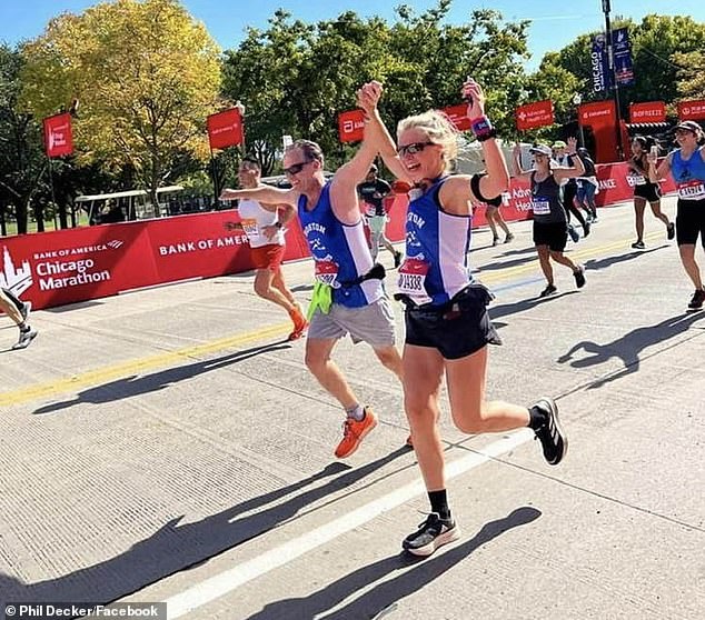 Shown above is colon cancer patient Phil Decker in January 2025, pictured running a marathon with Alecia Allen. He was getting ready to run a marathon when he was diagnosed with stage four colon cancer