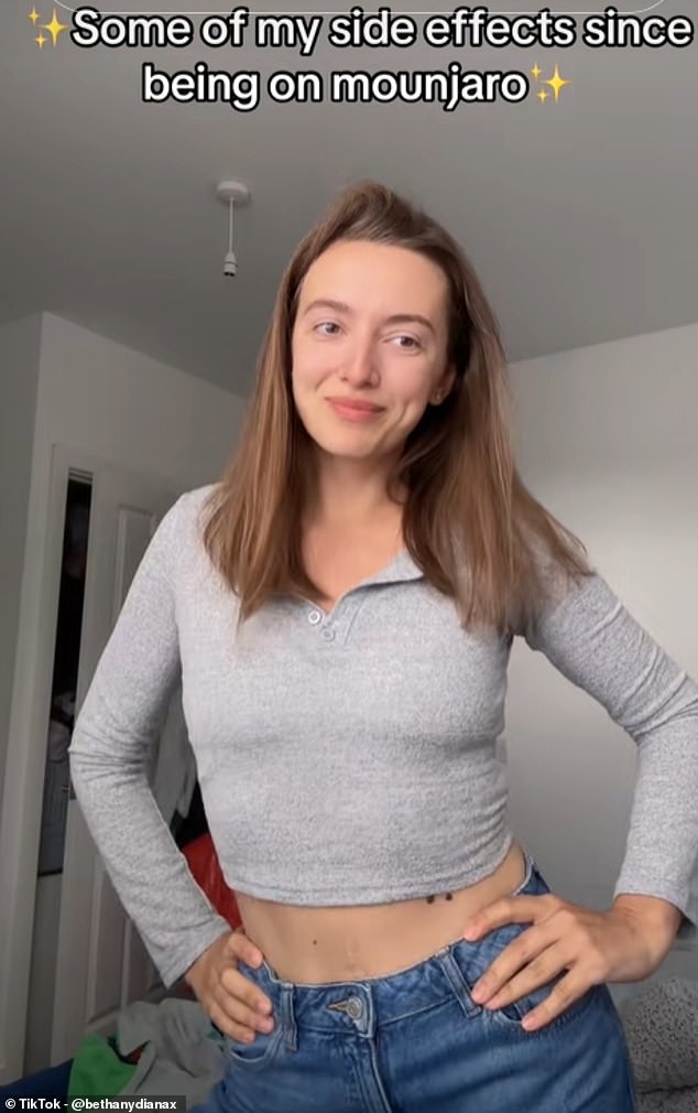 Bethany Diana (pictured) took to TikTok to reveal the side effects she's experienced since starting weight loss jabs