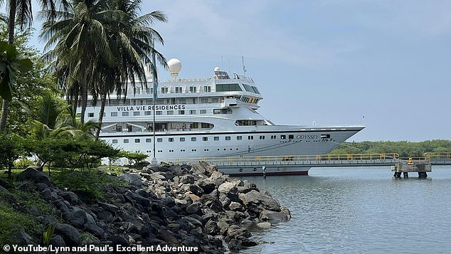 They hopped aboard the Villa Vie ship Odyssey (pictured), the first world cruise where passengers embark on a three-and-a-half year journey around the globe