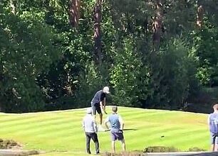 Peter Crouch was filmed shanking his tee shot