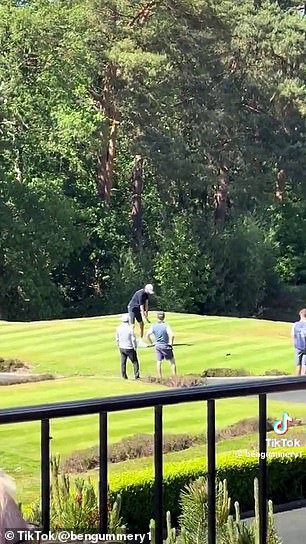 Peter Crouch was filmed shanking his tee shot
