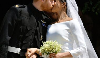 Prince Harry and Meghan kiss outside St George's Chapel on their wedding day.  It was the celebrity event of the year when the couple said 'I do' in May 2018