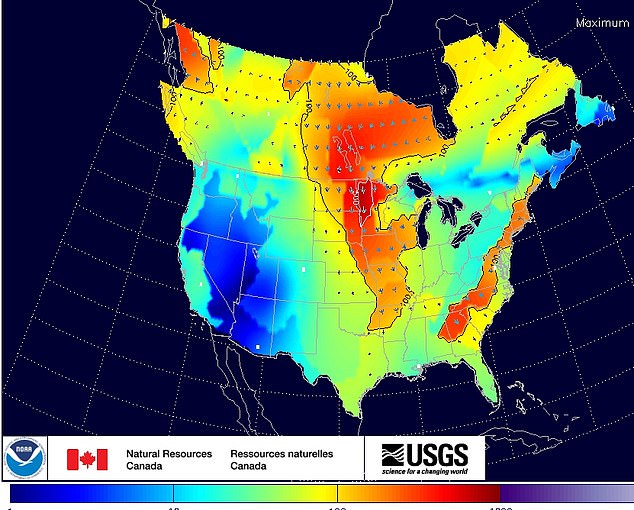 Power system disruptions are possible parts of the Midwest and Northeast (pictured, orange and red mean power disruptions)