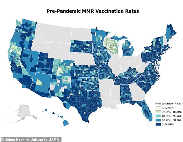 Out of studied counties, 78 percent or 1,614 counties reported drops in MMR vaccination rates