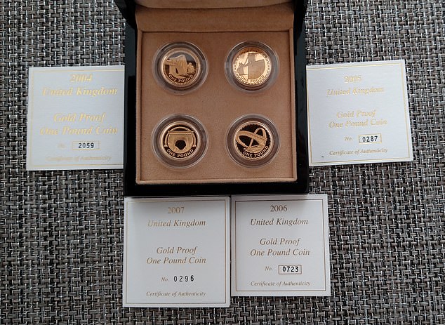 Four coins pictured ahead of going up for auction. Ms Scott is now demanding £350 in interest, which the Mint agreed to but has still not paid out