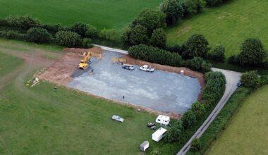 DEVON: A field in a rural patch of north Devon countryside has been ripped apart by bulldozers and turned into a suspected traveller camp (pictured on Wednesday)