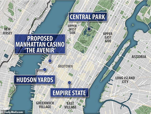 Pictured: Approximate location where the Avenir would be located in relation to some of New York's most popular tourist attractions