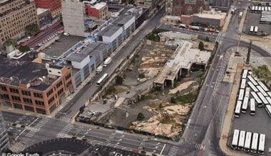 Aerial view of the lot across from the Javits Center in Manhattan where the proposed casino would be built