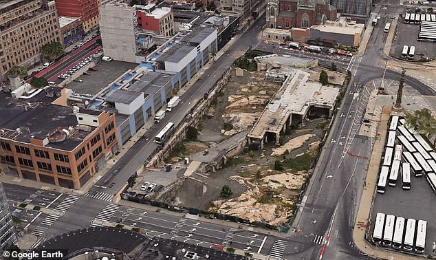Aerial view of the lot across from the Javits Center in Manhattan where the proposed casino would be built
