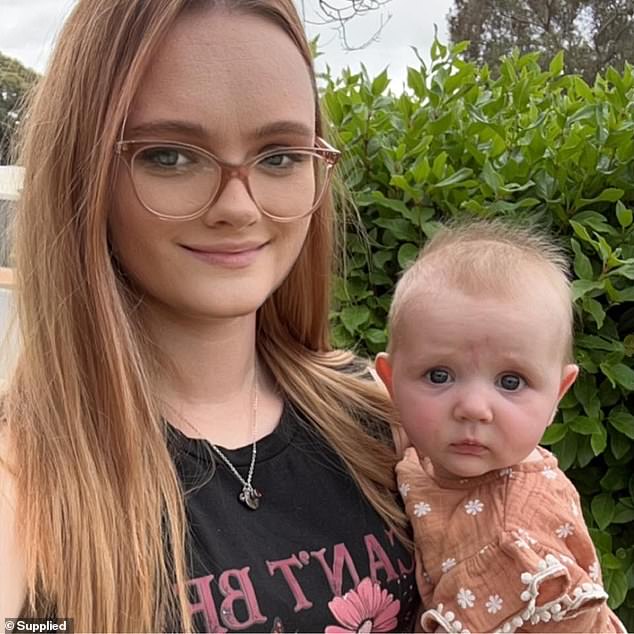 Adelaide mum Deanne Tingey told Daily Mail Australia she thought her six-week-old daughter Winter's runny nose was just a symptom of a common cold (pictured, Ms Tingey and Winter)
