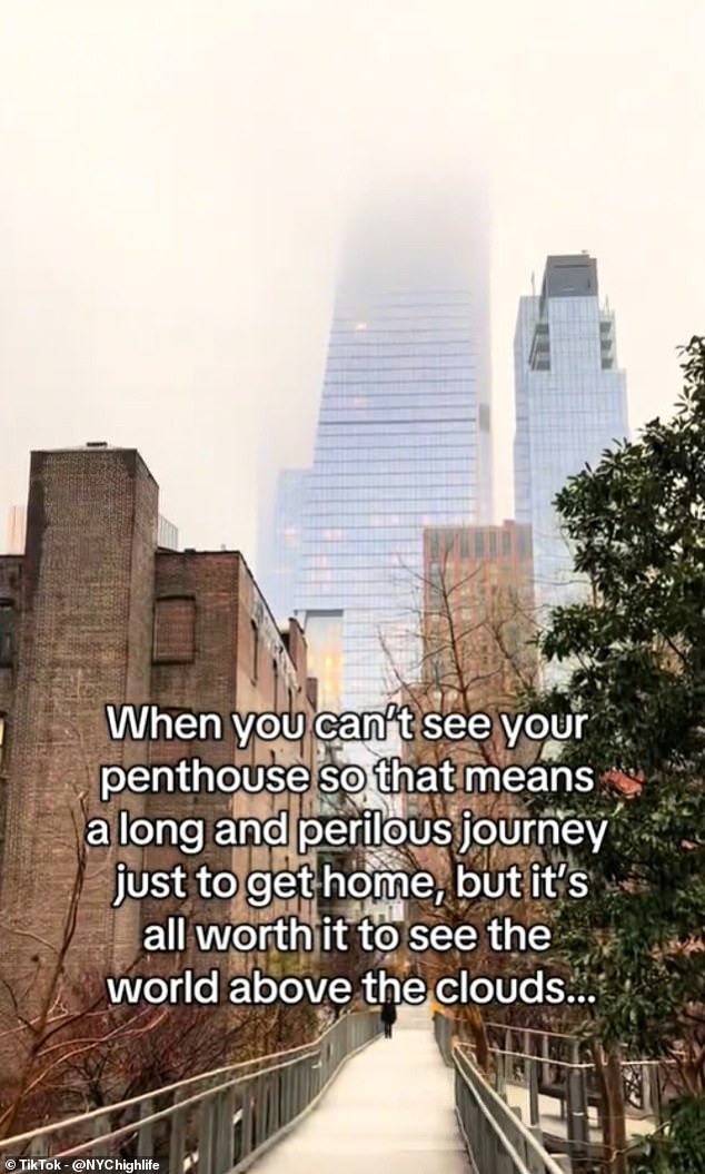 A New York City resident has shared the incredible views he experiences from his luxury penthouse apartment - which includes being able to 'touch clouds' each day