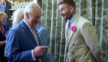 David Beckham wearing a David Austin Roses 'King's Rose' speaks with King Charles at the RHS Chelsea Flower Show -- May 20, 2025