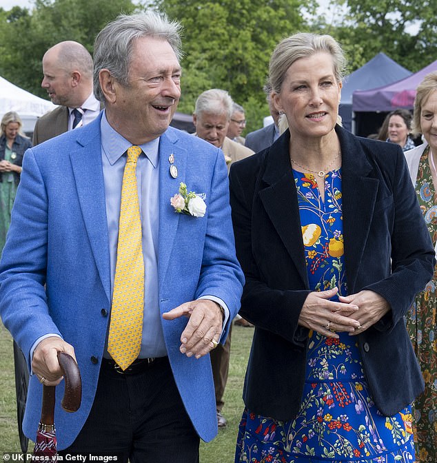 Sophie (pictured, right) was photographed while walking around the event with Alan Titchmarsh (pictured, left). He is the honorary president of the Royal Windsor Rose & Horticultural Society,