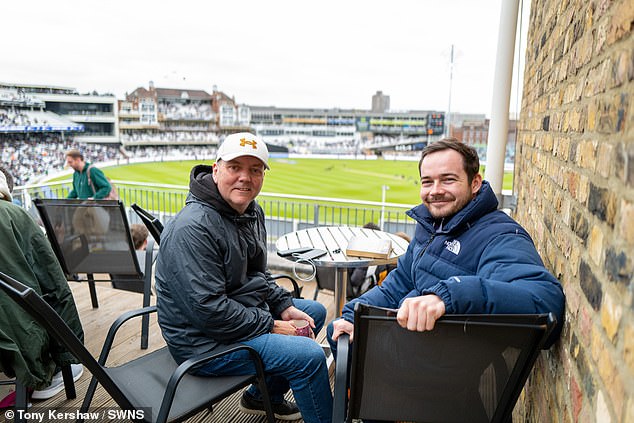 Joe Redmond, pictured right, took the day off work to watch England's third successive win with his girlfriend's dad, David Bartley, left, who had travelled from the Midlands for the match