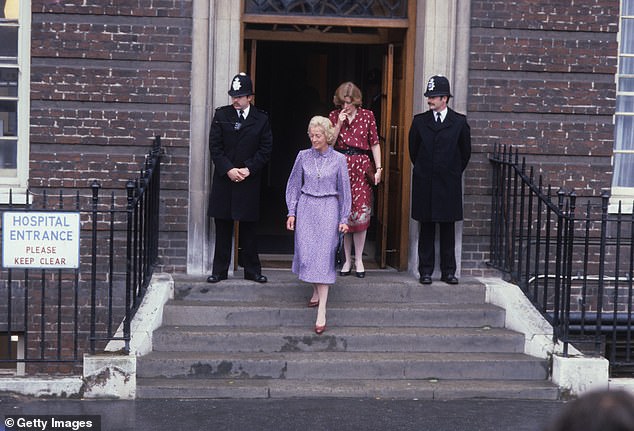 Frances outside St Mary's Hospital following the birth of Prince William in June 1982. The new grandmother was reportedly relieved that Diana would not have to endure the pressure of producing a male heir