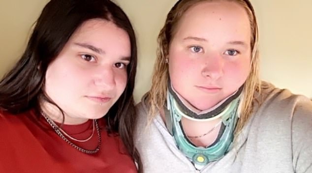 Both Ms Moore and her partner Rebecca, 21 (pictured), are fundraising to cover the £55,000  cost of surgery in Spain needed to treat her rare condition, fearing that without it she will continue to rapidly deteriorate