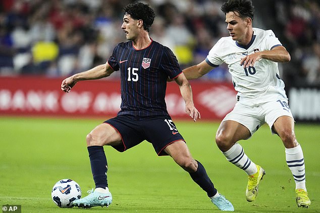 USA midfielder Johnny Cardoso (15) moves the ball past Switzerland midfielder Ardon Jashari