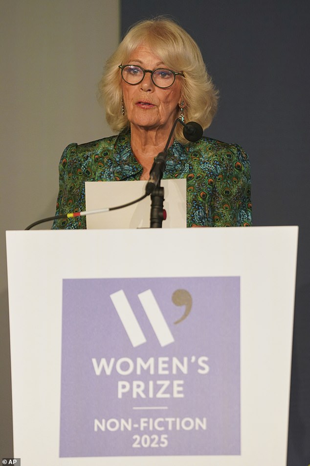 During the event, Camilla smiled as she made a speech to all the guests, including the shortlisted authors