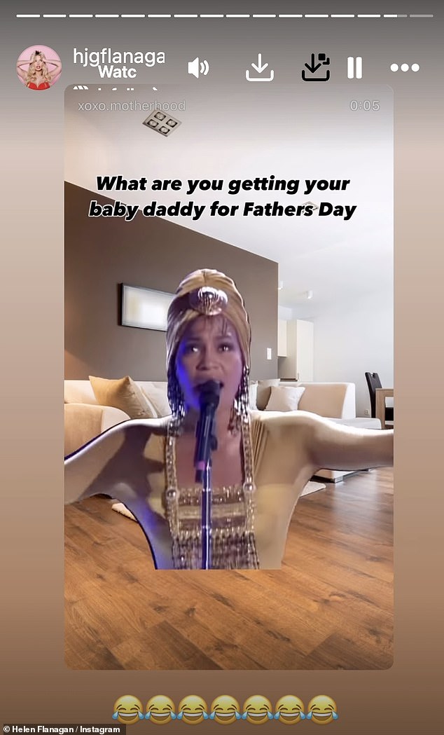 Taking to her Instagram Stories Helen shared a meme which read: 'What are you getting your baby daddy for Father's day' alongside a clip of Whitney Houston dramatically singing 'nothing