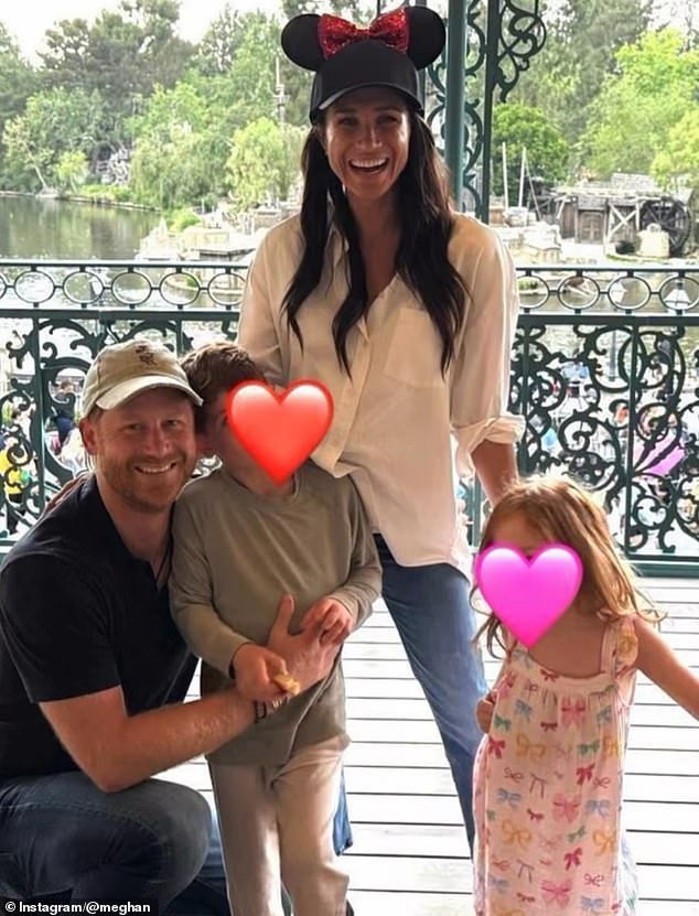 Meghan with Harry and their children Archie, six, and Lilibet, four, at Disneyland