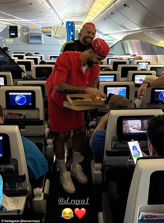 David Raya dressed as an air stewardess for his stag do and served cookies to passengers