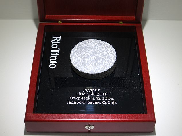 Jadarite on display at the Natural History Center of Serbia in Svilajnac, Serbia. Jadarite was discovered in Serbia in 2004 by mining corporation Rio Tinto, but even geologists initially were not sure what it was