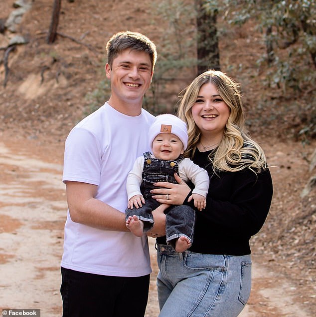 His eldest son, Bailey, was a 'loving new father, excited to celebrate his first Father's Day' following the birth of his and his wife Ashlyn's 9-month-old Carter. Pictured (left to right): Bailey, Carter, and Ashlyn