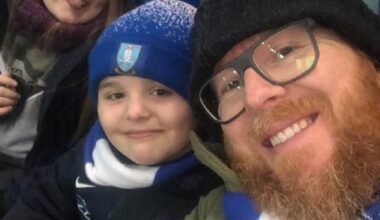 Life-long Sheffield Wednesday football fan Jamie Acaster, from Eckington in Derbyshire, suddenly found it to difficult to recall player's names and follow conversations. Pictured, Jamie with daughter Ava and son Harry at a Sheffield Wednesday match