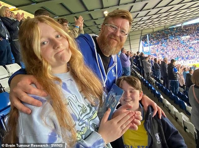 After his glioblastoma diagnosis he was told he had 12 to 18 months to live. Patients usually undergo surgery to remove as much of the tumour as possible. Pictured, Jamie with daughter Ava and son Harry at a Sheffield Wednesday match