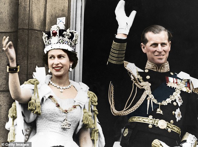 Queen Elizabeth II and Prince Philip on the day of her coronation in 1953. The Duke had to leave behind his successful career in the Royal Navy to take up new duties as her consort
