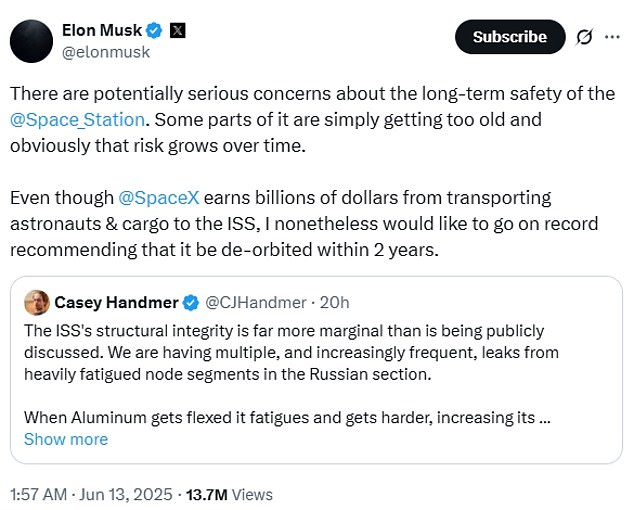 Casey Handmer, a physicist and engineer who worked at NASA for 4 years, warned that the International Space Station has more structural problems than are being reported publicly