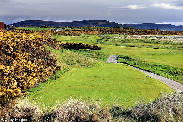 The 413-yard, par-four third hole at Royal Dornoch, with the Sutherland countryside stretching into the distance