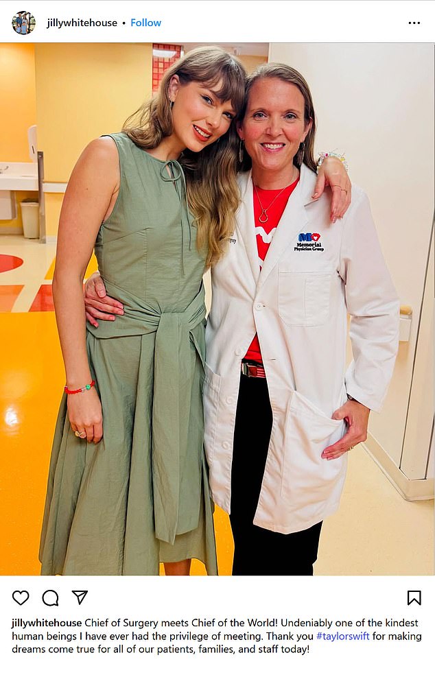 Taylor's visit on Friday took place at Joe DiMaggio Children's Hospital with the megastar stopping and talking to patients, staff and families