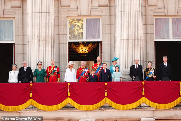 (Left to right) The Duke and Duchess of Gloucester, the Duke and Duchess of Edinburgh, Queen Camilla, King Charles III, Prince Louis, the Prince of Wales, Prince George, the Princess of Wales, Princess Charlotte, the Duke of Kent, the Princess Royal and Vice Admiral Sir Tim Laurence