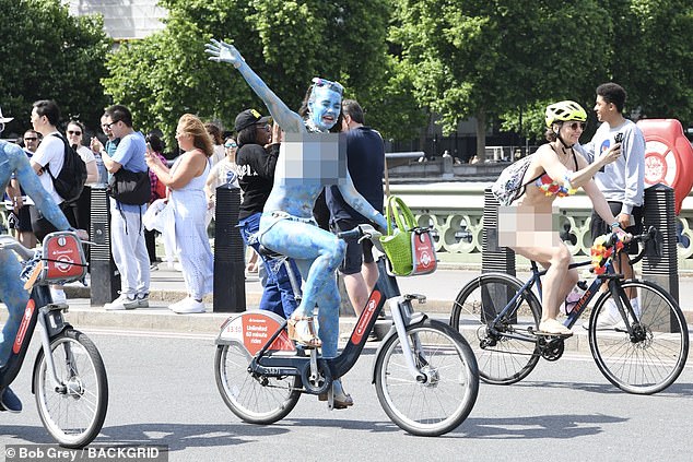Not only did the cyclists ride nude some of them painted their entire bodies for the occasion
